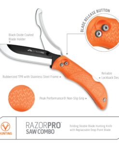 OUTDOOR EDGE RazorPro Double Blade Folding Hunting Knife & Filp N' Zip Bone Saw - Hunting Knife Features a Gutting Blade & Replaceable RazorSafe Skinning Blade. Includes Camo Nylon Sheath 11 71WqD 8wJfL