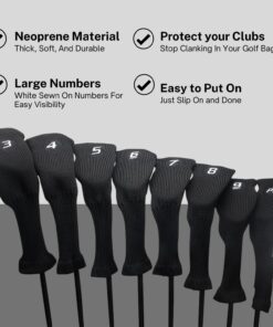 Majek All Hybrid Head Cover Golf Club Black Sleek Tight Fit Headcover Set 3-PW Acrylic Head Covers 3 4 5 6 7 8 9 PW Easy to See Large White Embroidered Numbers 12 71Wsk9UEo7L