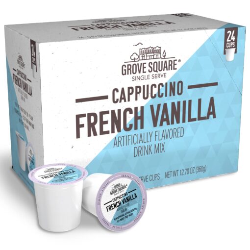 Grove Square Cappuccino Pods, French Vanilla, Single Serve , 24 Count (Pack of 1) 24 Count (Pack of 1)