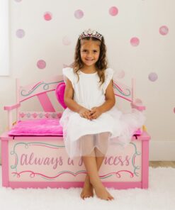 Alternative view of Wildkin Kids Princess Wooden Bench Seat With Storage, Toy Box Bench Seat Features Safety Hinge, Padded Backrest, Seat Cushion, and Two Carrying Handles, Measures 32 x 15.5 x 27.5 Inches (Pink) Bench Seat (Pink)