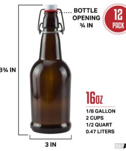 Alternative view of Ilyapa 16 Ounce Amber Swing Top Glass Beer Bottles for Home Brewing - Carbonated Drinks, Kombucha, Kefir, Soda, Juice, Fermentation, 12 Pack Glass Bottle with Airtight Rubber Seal Flip Caps 16oz