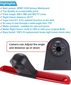 Navinio Car Third Roof Top Mount Brake Lamp Camera Brake Light Rear View Backup Camera Replacement for VW Crafter Transporter Mercedes Benz Sprinter W906 Van Model 1=Brake light camera 16 71WyCLkr3PL