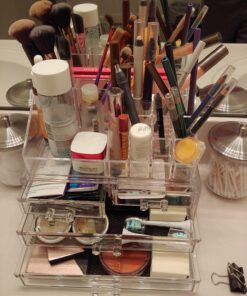 Ikee Design Clear Acrylic Makeup Organizer, Elegant Makeup Storage Organizer for a Stylish Vanity, Bathroom, or Dresser Décor, Clear Design for Easy Visibility and Quick Access 1) 1 Top 4 Drawers 73 71X A1FMYL