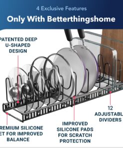 Alternative view of Pot Lid Holder 12+ Adjustable Dividers by BTH Expandable Pan and Pot Lid Organizer Rack for Cabinet – Heavy Duty Pot Lid Organizer for Kitchen Under Sink Drawer Pantry Storage (5.5"W, Dark Grey) LID HOLDER 5.5"W (DARK GREY)