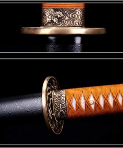 siwode Handmade Katana,Xin New Rope, Full Tang,Japanese Ninja Samurai Real Sword (T10 Clay_Tempered) 40-Inch Hollow Dragon Copper Tang 30 71X35uboJeL