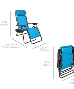 Best Choice Products Set of 2 Adjustable Steel Mesh Zero Gravity Lounge Chair Recliners w/Pillows and Cup Holder Trays, Light Blue 23 71X5CxCKJML
