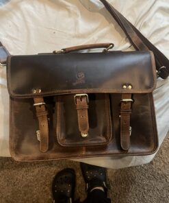 Leather Messenger Bag for Men - Full Grain Leather Briefcase Laptop Satchel Office Crossbody Travel Bag by Rustic Town (16 Inch, Brown) 43 71X5sgiO2sL