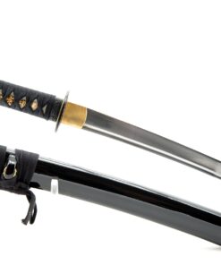 Alternative view of Handmade Sword - Fully Practical Samurai Tanto Sword, Tomoe Crest Tsuba, 1080 Carbon Steel, Hand Forged Heat Tempered, Full Tang, Sharp, Back Scabbard, Certificate Black