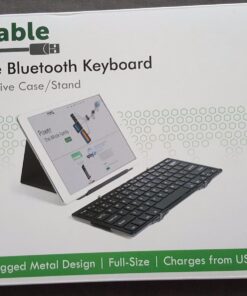 Plugable Foldable Bluetooth Keyboard Compatible with iPad, iPhones, Android, and Windows, Full-Size Multi-Device Keyboard, Wireless and Portable with Included Stand for iPad/iPhone (11.5 inches) 60 71X6k46QnlL