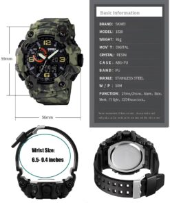 Gosasa Men's Watches Multi Function Military S-Shock Sports Watch LED Digital Waterproof Alarm Watches… A _1520_camouflage&green 30 71X6kasX1L