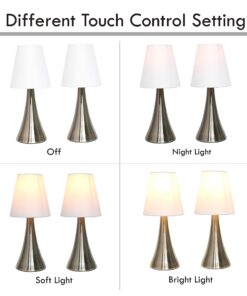 Simple Designs LT2014-WHT-2PK Valencia Brushed Nickel Mini Touch Table Lamps with Fabric Shades, White (Pack of 2) Brushed Nickel Base with White Shades 28 71X8e2k0LL