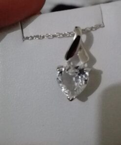 Star K Sterling Silver 8mm Heart Shape Ribbon Pendant Necklace White Topaz 20 71XAbFb 50L