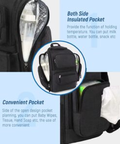 Mancro Diaper Bag Backpack, Multifunctional Dad Diaper Bag with 2 Side Insulated Pockets, Travel Water Resistant Baby Diaper Backpack for Men Women with Stroller Straps, Black 33 71XETz77swL