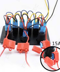 FXC 12 Volt Aluminum Marine Boat Rocker Switch Panel Waterproof 6 Gang Toggle Switch Panel Blue LED Lighted for Car Truck RV UTV ATV with USB Cigarette Lighter Socket Voltmeter 17 71XFncDxwyL