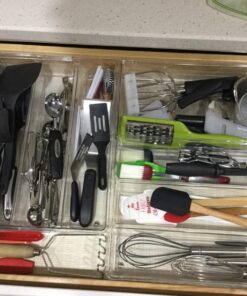 mDesign Plastic Adjustable/Expandable Divided Drawer Storage Organizer with 4 Compartments for Kitchen Pantry, Cupboard, Cabinet, Hold Silverware, Utensils, Cutlery - Ligne Collection - 2 Pack - Clear 4 Compartment Expandable Pack of 2 26 71XIJLfu74L