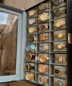 Watch Box Organizer Pillow Case 24 Slot Display Cases With Framed Glass Lid Elegant Contrast Stitching Sturdy and Secure Lock for Men Women Watch and Jewelry Large Holder Boxes 30 71XIsUPv8mL