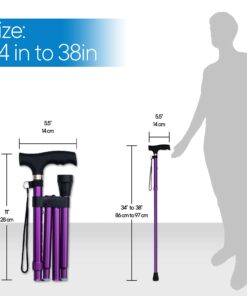 RMS Folding Cane - Foldable Walking Cane with Adjustable Height - Collapsible and Lightweight - Soft Ergonomic Handle for Comfortable Grip - Portable Walking Stick for Mobility Aid Lavender 25 71XJAsKqIGL
