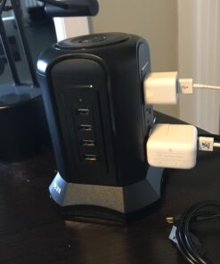 Power Strip Tower Surge Protector, BEVA Surge Protector Tower with 9 AC Outlet and 4 USB Ports, 18AWG 6.5 Feet Extension Cord, 3-Prong Flat Plug, Multiple Outlets for Office Apartment Dorm Essentials 6.5ft-Black 37 71XJawWj1OL