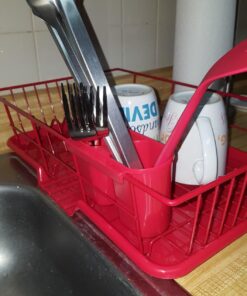 Dish Drying Rack (Red) | By Home Basics | Dish Drainers For Kitchen Counter | With Sloping Tray and Utensil Holder | Big Dish Drying Rack 19 71XPLJhQBgL