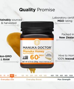 MANUKA DOCTOR - MGO 60+ Manuka Honey Multifloral, 100% Pure New Zealand Honey. Certified. Guaranteed. RAW. Non-GMO (8.75oz) Multifloral MGO 60 8.75 Ounce 30 71XQjm7BYxL
