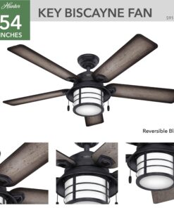 Hunter Fan Company Fan Key Biscayne Indoor/Outdoor Ceiling Fan with 2 LED Lights and Pull Chain Control, Weathered Zinc Finish, 54 Inch 29 71XQtJTGdeL