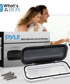 Pyle Water Resistant Marine Stereo Cover - Smoke Colored Heavy Duty Boat Radio Protector Shield with Flip-up Door & Spring Loaded Release - Mounting Gasket Included - Pyle PLMRCW1,White White Standard Packaging 17 71XRkN8O2FL