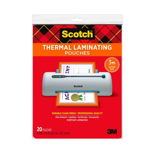 Scotch Thermal Laminating Pouches, Clear, Fits Letter Sized (8.9 in. × 11.4 in.) Paper, 20 Pouches 20-Pack