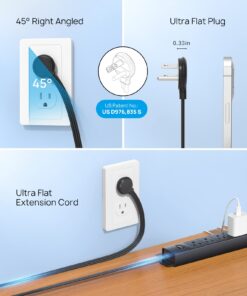 Alternative view of TROND Flat Plug Power Strip USB-5ft Flat Extension Cord Surge Protector Wall Mount, 2 Type C Charger & 2 USB A Ports with Multiple Outlets, 1440J, 1625W for Office Supplies Dorm Room Essentials, Black 5Ft - 2 USB C