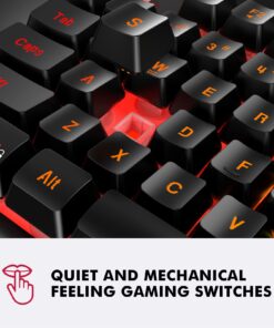 NPET K10 Wired Gaming Keyboard, LED Backlit, Spill-Resistant Design, Multimedia Keys, Quiet Silent USB Membrane Keyboard for Desktop, Computer, PC (Black) Wired RGB 20 71XXXl6ivoL