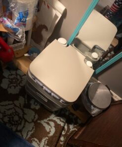 Camco 5.3-Gallon Portable Travel Toilet | Features Detachable Holding Tank w/Sealing Slide Valve & Bellow-Type Flush | Easy Transport w/Compact Lightweight Design & Carry Handle | Gray (41541) 5.3 Gallon 38 71Xa5oLboTL