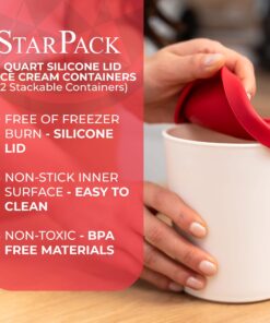 StarPack Ice Cream Containers for Homemade Ice Cream (2 Pcs) - Reusable Ice Cream Storage Containers for Freezer - Leak-Free Ice Cream Containers with Lids (Silicone) - 1 Liter per Ice Cream 2 Pc Set (Large) 25 71XcKefjXDL