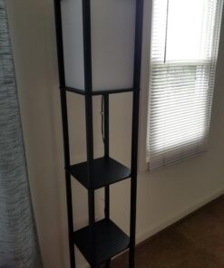 Floor Lamp with Shelves - Room Light by LIGHTACCENTS - Corner Storage Standing Bookshelf Lamp - Bedroom Light with Wooden Storage Shelves and White Cotton Linen Shade (Black) Black 39 71XeLzHPUaL
