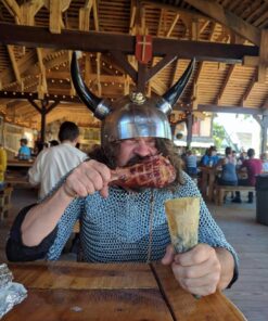 Alternative view of Authentic Reproduction halloween costume Steel Viking Warrior Helmet Horns and Brass Trim