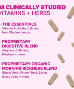 Pink Stork Premium Prenatal Vitamins for Women with Organic Whole-Food Ingredients for Fetal Development and Morning Sickness Support, Probiotics, Folate, B6, & More - 60 Capsules 26 71XfspZUl8L