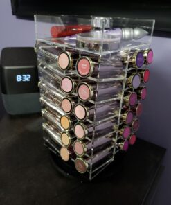 Ikee Design Premium Acrylic Rotating 64 Cosmetic Lipstick Organizer Tower,Lipgloss Stand with Removable Dividers, 360 Degree Spinning Lipstick Display Tower,4 1/2 W x 4 1/2 D x 9 1/8 H in Clear 40 71XgSOtWHHL