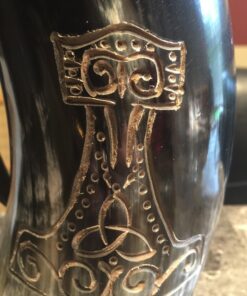 Norse Tradesman XL Viking Drinking Horn Mug - 100% Authentic Beer Horn Tankard With Thor's Hammer Engraving | The Mjolnir, High Polish, approx. 30 oz 29 71Xia2jYhwL
