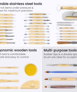 Alternative view of Arteza Pottery & Polymer Clay Tools, 42-Piece Sculpting Set, Steel Tip Tools with Wooden Handles, for Pottery Modeling, Smoothing, Carving & Ceramics