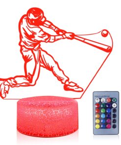 AZALCO Teenager Christmas Gifts Xmas Gift 3D Illusion Playing Baseball Night Light Lamp 16 Color Change Touch White Crack Base Remote Control Birthday Present Boys Girls Baseball Lover 11 71XnuVUd2cL