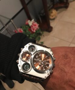 Men's Watch Oversize Steampunk Dual Time Zone Four Dial Big Face Soft Leather Band Policy Army Compass Thermometer Decorative Dial Cool Wrist Watch Christmas brown 25 71XrBGCkIdL