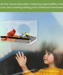 Large Clear Window Bird Feeder - Extended House with Strong Suction Cups - Steel Perch Sliding Feed Seed Tray - See Through Transparent Big Birdhouse - Wild Finch, Cardinal, Blue Jay - Cool Cat Gift 53 71Xt8cSht0L