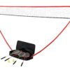 Zume Games Portable Badminton Set with Freestanding Base - Sets Up on Any Surface in Seconds - No Tools or Stakes Required Red/Black/Green