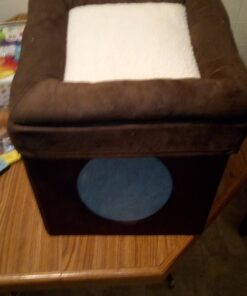 MidWest Homes for Pets 137-BR 'The Original' Curious Cat Cube, Cat House / Cat Condo in Brown Faux Suede & Synthetic Sheepskin Brown Single Story 53 71XumtetKpL