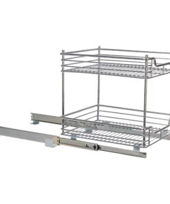 Household Essentials Glidez Multipurpose Chrome-Plated Steel Pull-Out/Slide-Out Storage Organizer for Under Cabinet Use - 2-Tier Design - Fits Standard Size Cabinet or Shelf, Chrome 14.25" - Standard 23 71Xuybm7yHL