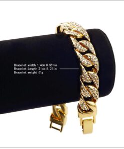 Mens Womens Cuban Link Bracelet Hip Hop Bracelet Stainless Steel Chain Bracelet Iced Out Curb Cuban 18k Gold Plated Bracelet With Clear Rhinestones (A-Gold) 27 71XvalBllpL