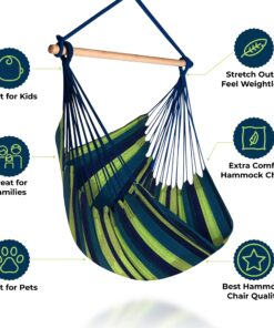 Hammock Sky Large Brazilian Hammock Chair Cotton Weave - Extra Long Bed - Hanging Chair for Yard, Bedroom, Porch, Indoor/Outdoor (Blue & Green) Blue & Green (Not Include Hanging Kit) 28 71Xvfs3ymXL 2