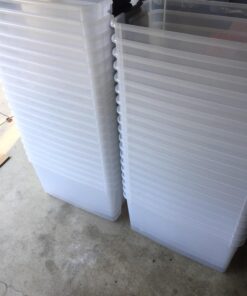 Sterilite 70 Qt Ultra Latch Box, Stackable Storage Bin with Latching Lid, Organize Clothes, Sport Gear in Basement, Clear with White Lid, 4-Pack 70 Quart 43 71XxhDYt46L