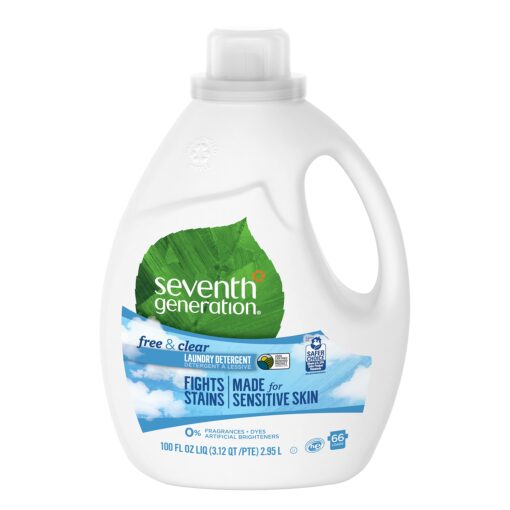 Seventh Generation Liquid Laundry Detergent, Free & Clear, 100 oz, 66 Loads (Packaging May Vary) Free and Clear 100 Fl Oz (Pack of 1)