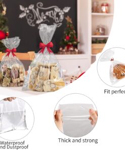 100 Pcs 10 in x 6 in(1.4mil.) Clear Flat Cello Cellophane Treat Bags Good for Bakery, Cookies, Candies,Dessert with 5 random Twist Ties! 100PCS(10x6 Inch) 24 71XyFoe tAL