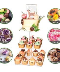 YestBuy 3 Tier Cupcake Stand, Cake Stand, Acrylic Cupcake Tower Stand, Premium Cupcake Holder for 28 Cupcakes, Display for Pastry Wedding Birthday Party (4" Between 2 Layers) 3 Tier Square (4" between 2 layers) Clear 22 71XyIJQYmsL