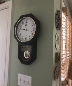 Pendulum Wall Clock - Regulator Clock - Wooden Schoolhouse Wall Clock with Pendulum - Wood Pendulum Clock Battery Operated - Decorative Wall Clocks for Living Room Decor, Home, Office and Gift 18x11 36 71XysdT1l5L